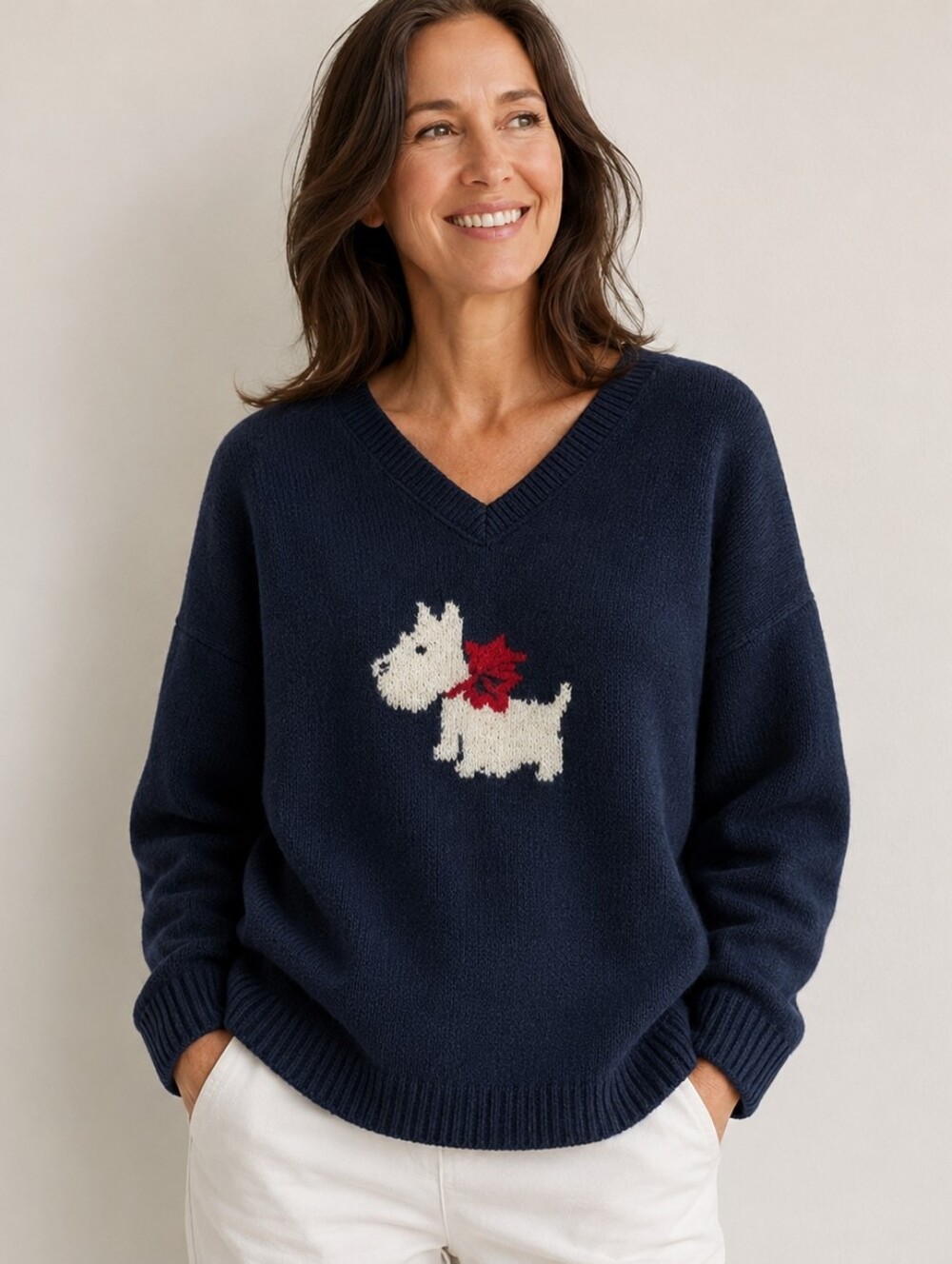 J. JILL Westie Terrier Dog Cotton Blend Thick Pullover Sweater |